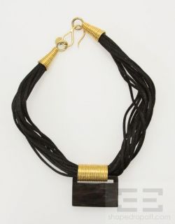 Gerda Lynggaard For Monies Black & Gold Rectangular Pendant Multi Cord