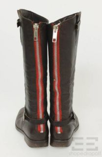 Golden GOOSE Deluxe Brand Dark Brown Leather Red Zipper Boots Size 38