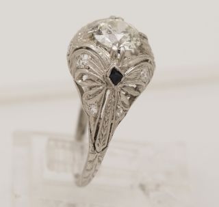 Antique Platinum Diamond Sapphire Edwardian Engagement Ring J32522