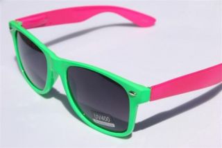 Neon Green Pink 80s Retro Vintage Sunglasses Smoke Lens Hip