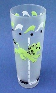  CAROUSEL Glass LIONS Animal 1950s FROSTED Vintage Ice Tea TUMBLER