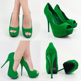 Emerald Green Velvet Open Peep Toe High Heel Platform Stiletto Women