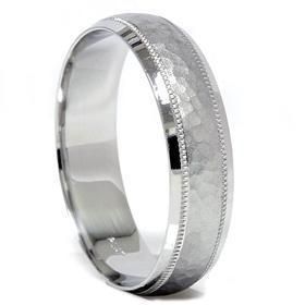 Hammered Mens Solid White Gold Comfort Fit Wedding Band Ring 6mm 10K 7