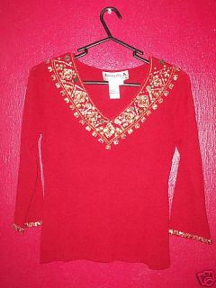 Joseph P Small Pullover Blouse with Bead Trim Maroon
