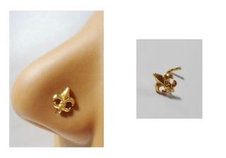 Gold Plated Nose Stud Pin Ring L Shape Large Fleur de Lis 20g 20 Gauge