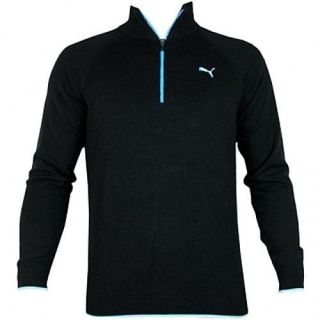 New Puma Mens Golf Solid 1 4 Zip Sweater Black Blue Size Medium