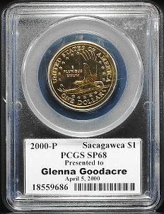2000 P $1 RARE Goodacre Sacagawea Dollar PCGS SP68 Signed Presentation