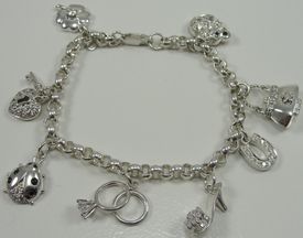 Sterling Silver Good Luck Charm Bracelet Rolo Chain Colored Diamonique