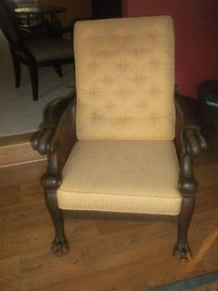 Antique Morris Chair with Handcarved Griffon Paws