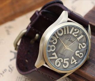  lady retro leather band large round dial women quartz watch 5 color