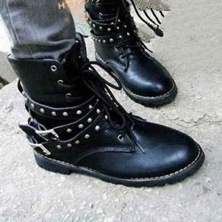 Womens Combat Round Toe Low Heel Military Lace Up Mid Calf With