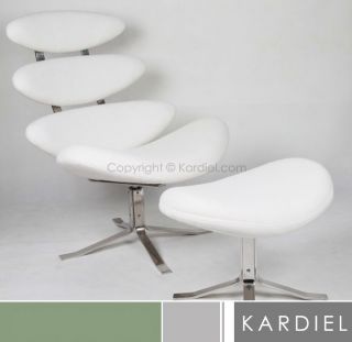 CORONA EJ605 Style CHAIR & OTTOMAN White Wool stool barcelona volther