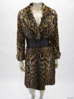 Giuliana Teso Leopard Print Fur w Leather Waist Jacket Coat Sz 40 4