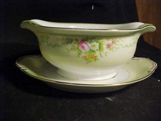 Grace China Formal Garden Gravy Boat w Attached Underplate