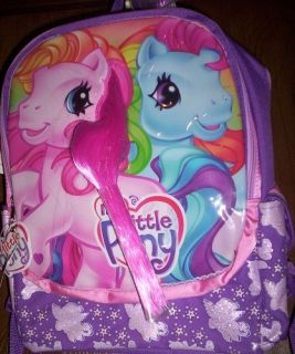 My Little Pony Backpack New w Tags Full Size Real Mane Hair Book Bag