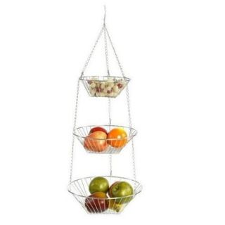 RSVP Chrome 3 Tier Hanging Wire Metal Basket Fruit Vegetable Kitchen