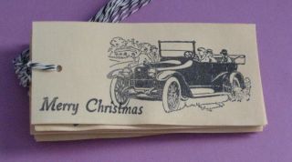 Set of 8 Gift Tags Merry Christmas Vintage Car Primitive Handmade