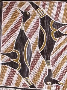 Fine Aboriginal Bark Painting Brolgas Yirkalla N T