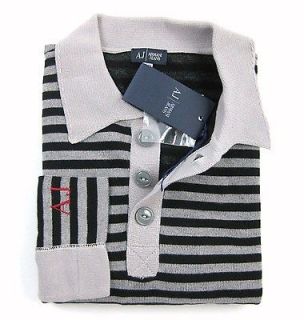 New ARMANI JEANS Black & Gray Striped Knit Polo Sweater Shirt 2XL XXL