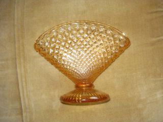  Glass Diamond Quilt Amber Fan Vase Depression Glassware Nice PC