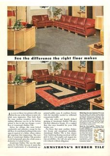 1951 armstrong s rubber tile floor reception room ad time