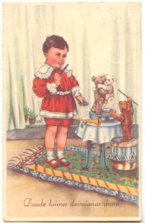 Latvia 1937 Happy Birthday 3 Teddy Bears Art Postcard
