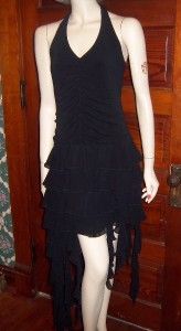 Asymmetrical Black Ruffle Halter Dress Perfect for Zombie Costume Size
