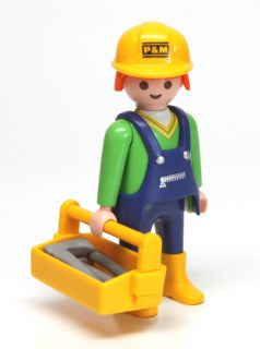 Playmobil Construction Worker Hard Hat Overalls Orange Hair Toolbox