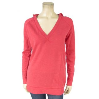 Hang Ten Heathered Red V Neck Pullover Hoodie Distressed Look Cotton
