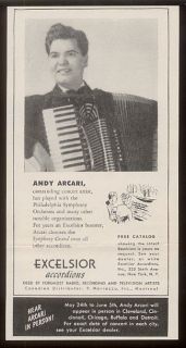 1948 Andy Arcari photo Excelsior accordion print ad