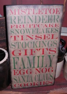 Hand Stenciled Primitive Wood Sign Christmas
