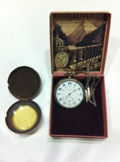   ZENITH POCKET WATCH WITH METAL CASE CHAIN AND BOX GRAND PRIX 1900