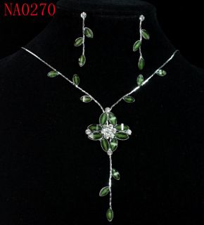 Magnificent Green Flower Crystal Necklace Earrings Set 