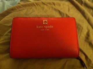 Kate Spade NY Grant Park Jules Red Leather Clutch Wallet Geranium