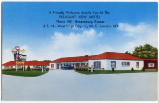 121812s Vintage Greensburg KS Kansas Postcard Pleasant View Motel
