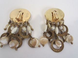 Michal Golan Vintage Signed Gold Plate Chandelier Clip on Earrings