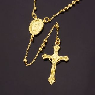 Loyal Men 18K Yellow Gold Filled Jesus Cross Necklace Bead Exquisite
