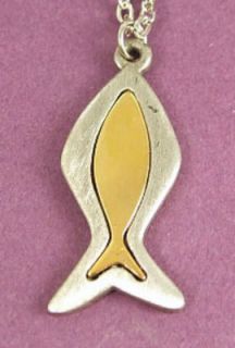 Vintage Fish Gold Silver Tone Choker Pendant Necklace