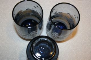 Beverage Glasses Blue Mary Gregory Style Set of Three