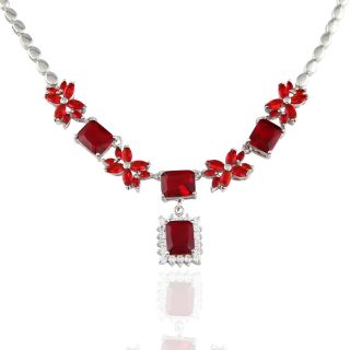 Emerald Red Ruby White Gold Plated Pendant Necklace Silver Tone Neck