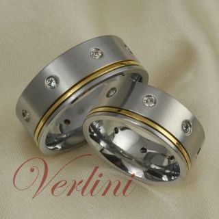 8mm Titanium Rings His Her Gold Line Matching Set Bands
