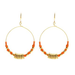 NWT Amrita Singh Coral & Gold Meir Wire Hoop Earrings Beautiful $100