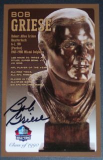 Bob Griese Miami Dolphins NFL Hall of Fame Bronze Bust Set Card AUTO