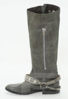 Golden GOOSE Deluxe Brand Grey Leather Studded Harness Womens Boots