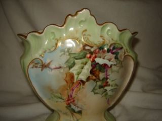  LIMOGES France Gold trimmed Rose Vase hand painted dated 1896 green