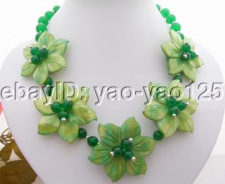 New Green Jade Cameo Flower Necklace