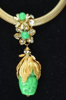 Vintage Costume Jewelry Miriam Haskell Gold Tone with Green Stones