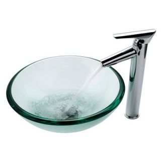 Kraus Clear Glass 19 mm Vessel Sink and Decus Bathroom Faucet in