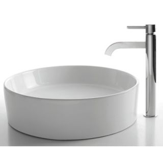 Kraus Ceramic 4.7 x 17.7 Round Sink in White with Ramus Single Lever