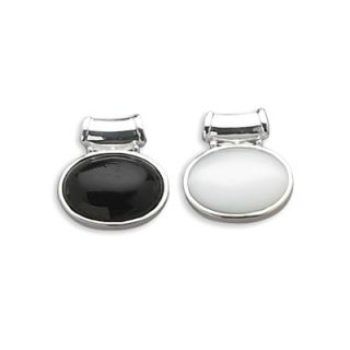 Jewelryweb Sterling Silver Reversible Oval Black Onyx White Glass Cats